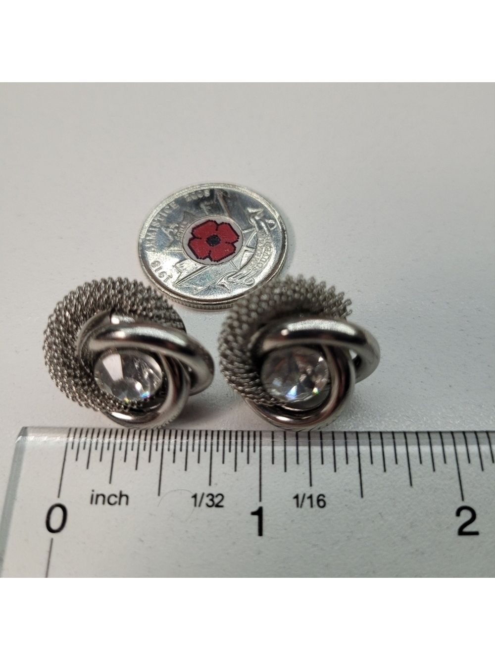 ✨2/$10✨ Twisted Silver Earrings Clear Crystal Round Oval Mesh - Picture 9 of 9